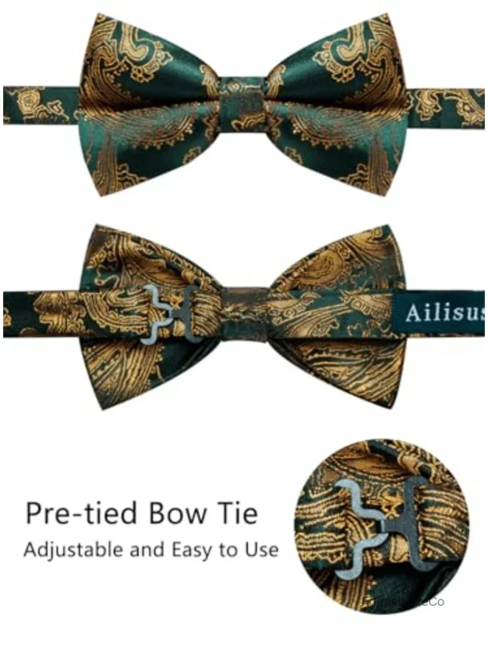 Pre-tied Bow Tie and Pocket Square Set with Cufflinks and Lapel Pin